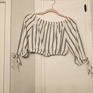 SHEIN Black and White Striped Off-Shoulder Blouse